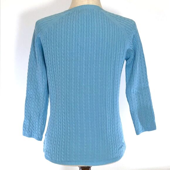 LL Bean Women's Blue Cable Knit Cardigan Medium - Picture 4 of 8